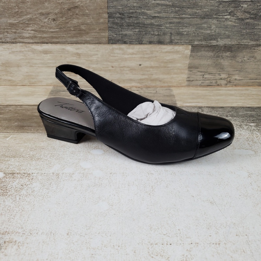 Trotters Dea Womens Slingback Pump Sz 9 Black Leather Cap Toe Comfort Classic